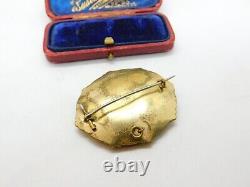 Victorian Rolled Gold, Black Enamel & Hair Plait Mourning Brooch Antique c1840