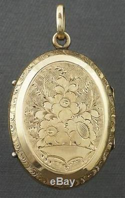 Victorian, Solid Yellow Gold & Black Enamel Engraved Mourning Locket Pendant