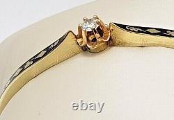 Victorian Style Diamond 14K Yellow Gold Black Enamel Bangle Bracelet