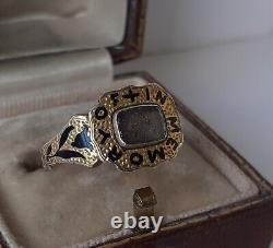 Victorian Yellow Metal & Black Enamel In Memory Of Mourning Ring Size L ¹/²