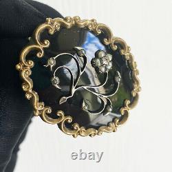 Victorian gold, black Enamel, Pearl & Diamond mourning brooch Circa 1840