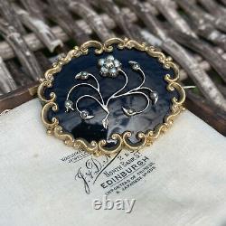 Victorian gold, black Enamel, Pearl & Diamond mourning brooch Circa 1840