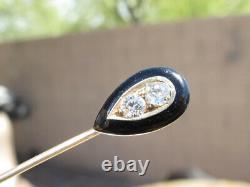 Vintage 1/4ctw Genuine Diamond 14KT Gold Stick Pin withBlack Enamel Frame