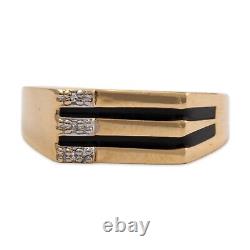 Vintage 10k Yellow Gold Diamond Black Enamel Ring 9.75