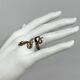Vintage 14k Gold Enamel Snake Ring 1 1/2 Long Black & Amber 5.7 Grams Size 6