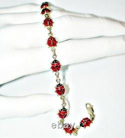 Vintage 14K Gold Italian Red and Black Enamel Ladybug Bracelet
