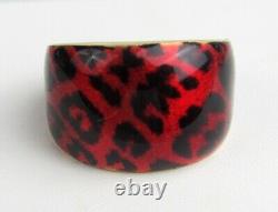 Vintage 14K Yellow Gold Italy Blood Red & Black Enamel Wide Band Size 8 Ring