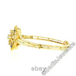 Vintage 14k Yellow Gold 0.50ctw Diamond & Black Enamel Open Work Bangle Bracelet