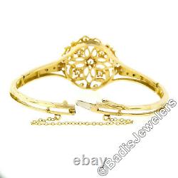 Vintage 14k Yellow Gold 0.50ctw Diamond & Black Enamel Open Work Bangle Bracelet