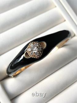 Vintage 14k Yellow Gold Black Enamel Diamond Bangle Bracelet