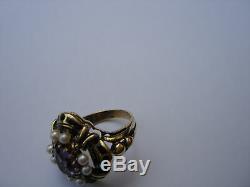 Vintage 14k Yellow Gold Black Enamel Seed Pearl Amethyst Mourning Ring Size 6