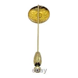 Vintage 14k Yellow Gold Black Enamel Seed Pearl Round Mourning Stick Pin