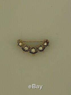 Vintage 14k Yellow Gold Diamond Crescent Moon Brooch Pin Black Enamel 1/3ctw