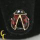 Vintage 14k Yellow Gold Lady Bug Pin Brooch Black And Red Enamel Germany