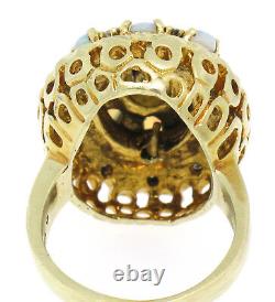 Vintage 14k Yellow Gold Oval Opal Diamond & Black Enamel Ladies Cocktail Ring