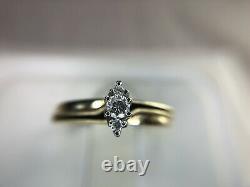 Vintage 14k Yellow Gold Round Brilliant Diamond Black Enamel Engagement Ring