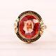 Vintage 14k Yellow Gold Synthetic Red Sapphire Black Enamel Ring Size 8.5