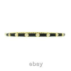 Vintage 18K Gold 6.25 Black Enamel with Bezel Diamond Hinged Open Bangle Bracelet