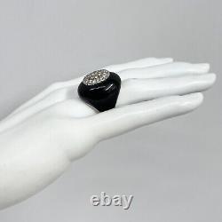 Vintage 18K Gold Diamond Black Enamel Ring. 87 Carat Needs Some TLC Size 6 1/2