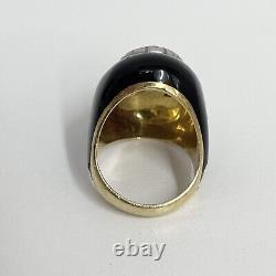 Vintage 18K Gold Diamond Black Enamel Ring. 87 Carat Needs Some TLC Size 6 1/2