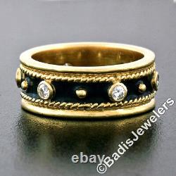 Vintage 18K Yellow Gold Black Enamel. 24ctw Diamond 7.5mm Eternity Band Ring 5.5