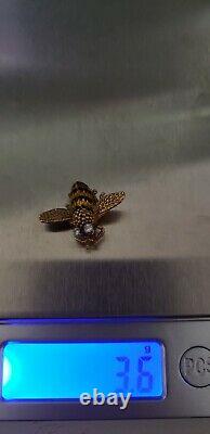 Vintage 18K Yellow Gold Bumble Bee With Gold & Black Enamel Body Pin/Brooch