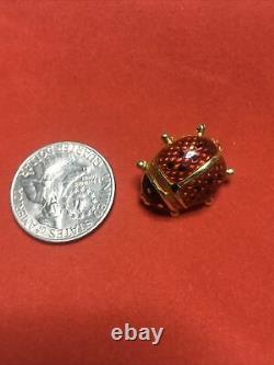 Vintage 18k ITALY Yellow Gold Lady Bug Pin Brooch Black and Red Enamel