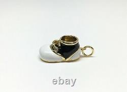 Vintage 18k Yellow Gold Felix B Vollman Black White Enamel Diam Baby Shoe Charm