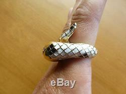 Vintage 18k yellow gold white black enamel diamond emerald snake ring 6.25 17.6g