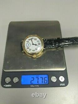Vintage 1947 Waltham 14K Gold ROY Case Military Style Enamel Dial Wristwatch