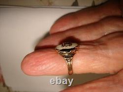 Vintage 1966 Signet Class Ring Black Stone Mabe Pearl Enamel 10k Gold 5.75