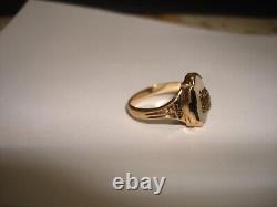 Vintage 1966 Signet Class Ring Black Stone Mabe Pearl Enamel 10k Gold 5.75