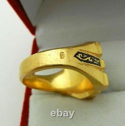 Vintage 21k Gold Eastern Ring with Initial S with Black Enamel 14.3 gr size 8