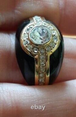 Vintage 80s CHRISTIAN DIOR Ring Size 8 Adjustable Gold Black Enamel Bling? READ
