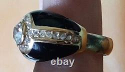 Vintage 80s CHRISTIAN DIOR Ring Size 8 Adjustable Gold Black Enamel Bling? READ