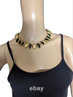 Vintage Anne Klein Gold & Black Enamel Toggle Necklace And Clip On Earrings Set
