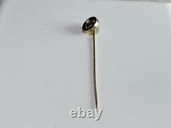 Vintage Art Deco 10k Yellow Gold Round White Seed Pearl Black Enamel Stick Pin