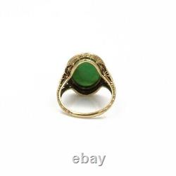 Vintage Art Deco 14k Gold Oval Jadeite Cabochon Black Enamel Ring 4.25 #1101b-4