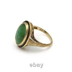 Vintage Art Deco 14k Gold Oval Jadeite Cabochon Black Enamel Ring 4.25 #1101b-4