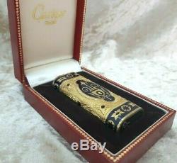 Vintage Authentic Cartier Roy King Gold Plated Navy Black Enamel Lighter Rare