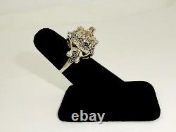 Vintage Awc Black Enamel 14k Gold 9 Stone Dome Top Diamond Cluster Mourning Ring
