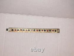 Vintage Bridge / Poker Playing Card Suits Black/Red Enamel on Gold Tone Bracelet