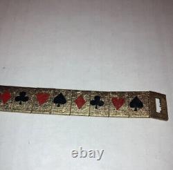 Vintage Bridge / Poker Playing Card Suits Black/Red Enamel on Gold Tone Bracelet