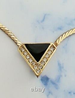 Vintage CHRISTIAN DIOR Black Enamel with Rhinestone Pendant Choker Necklace