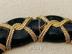 Vintage CINER Black Enamel Gold Tone 1 Metal Link Choker Collar Necklace 17