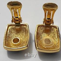 Vintage Christian Dior Black Enamel Rhinestone Gold Plated Clip Earrings