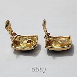 Vintage Christian Dior Black Enamel Rhinestone Gold Plated Clip Earrings