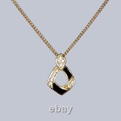 Vintage Christian Dior Crystal Black Enamel Pendant Gold Tone 15 Necklace 1980s