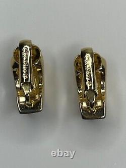 Vintage Christian Dior Signed Gold Tone Black Enamel Rhinestone Clip On Earrings