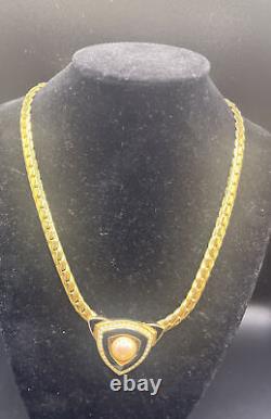 Vintage Christian Dior Signed black enamel rhinestone Faux Pearl necklace